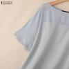 ZANZEA Women Casual Round Neck Summer Short Sleeve Loose Blouse
