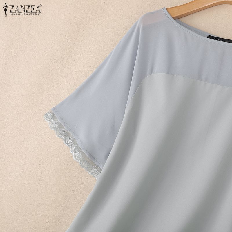 ZANZEA Women Casual Round Neck Summer Short Sleeve Loose Blouse