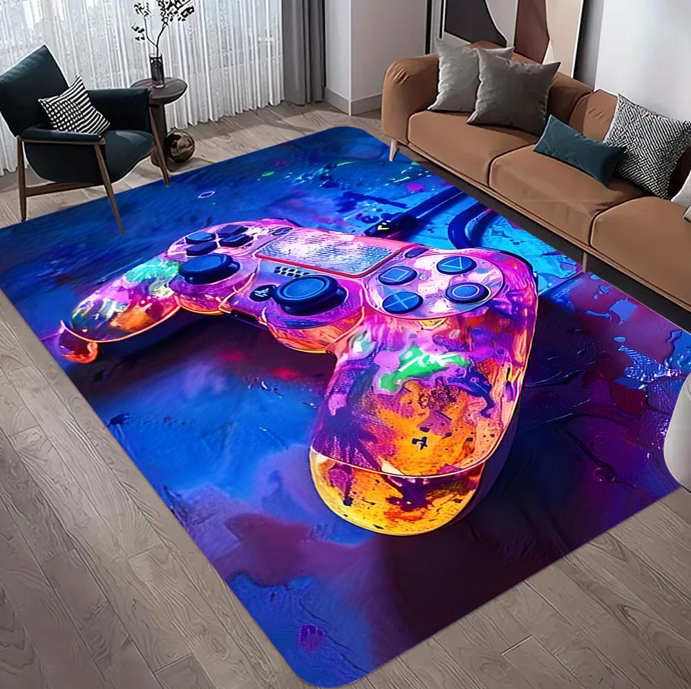 

Punk Style Game Handle Pattern Rug Neon Light Effect Gaming Area Rug Soft Non-slip Home Decor Carpet for Gaming Room Living Room 40X60cm