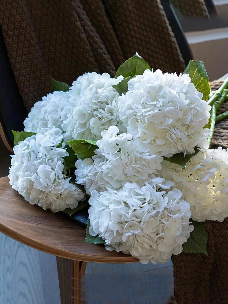 3/6PCS 22.83in White Embroidered Hydrangea Flowers Fake Plastic Stems for Wedding Party Office, Spring Summer Home Decor