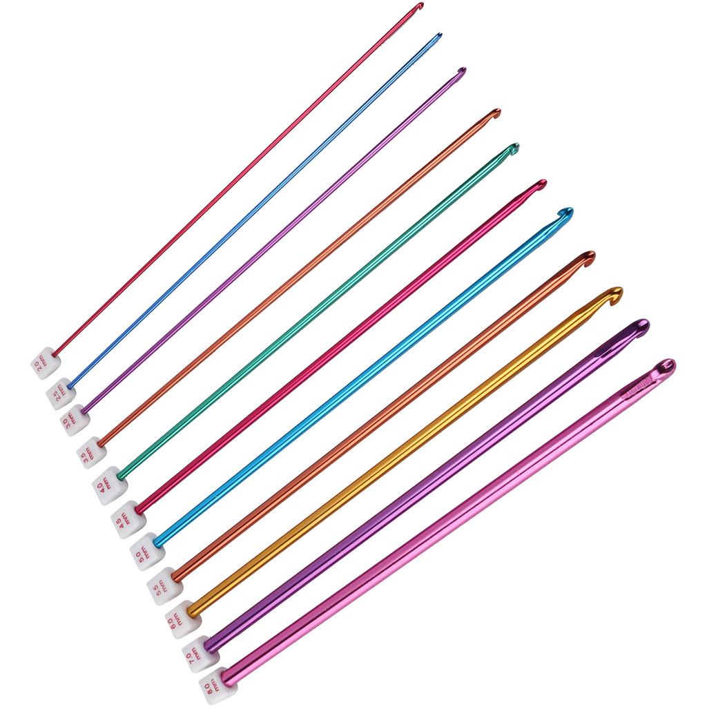 Häkelnadeln 2,0 mm - 8,0 mm Mehrfarbiges Aluminium Afghanistan Häkelnadel-Set für Anfänger Strickliebhaber