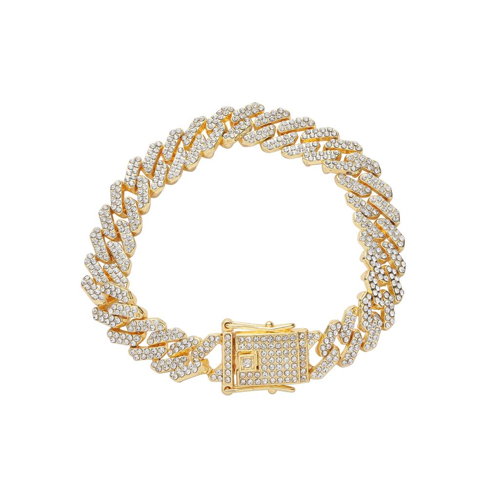 AB013 12mm Crystal cuban link Bracelet Hip Hop Crystal Cuban Bracelet Bangle Bling Bling 7inch bracelet золотой