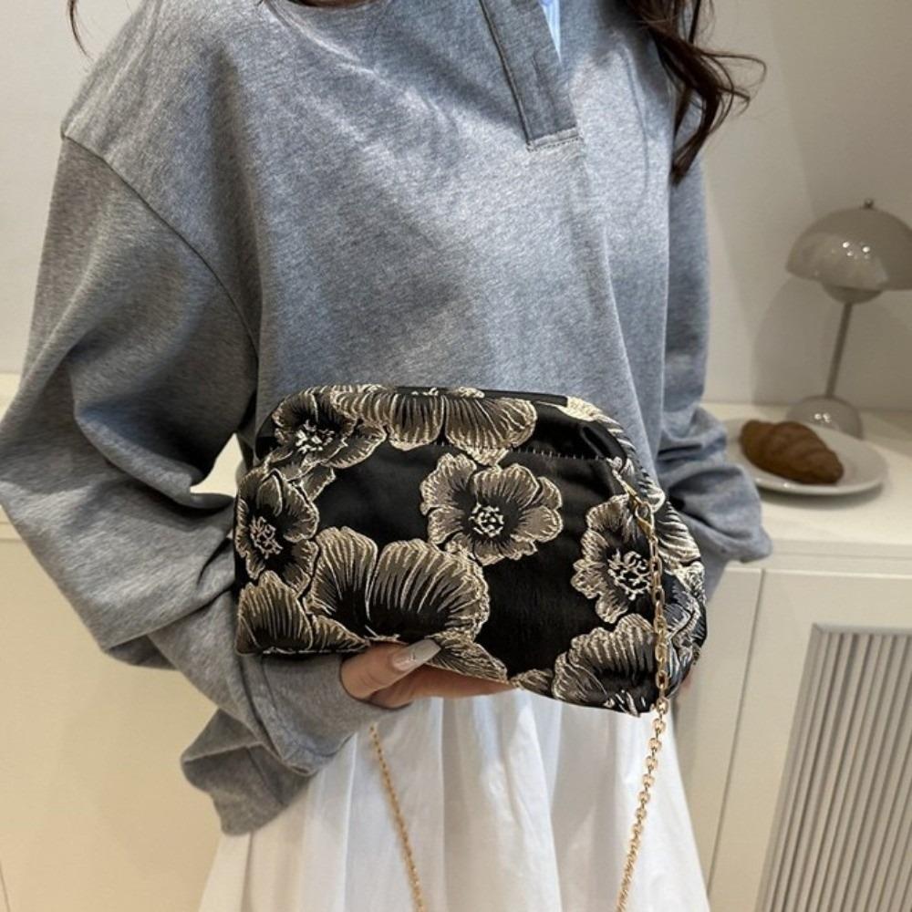 Blumenmuster Stickerei Schultertasche Satin Handtasche Chinesischer Stil Abendtasche Dinner Outfit