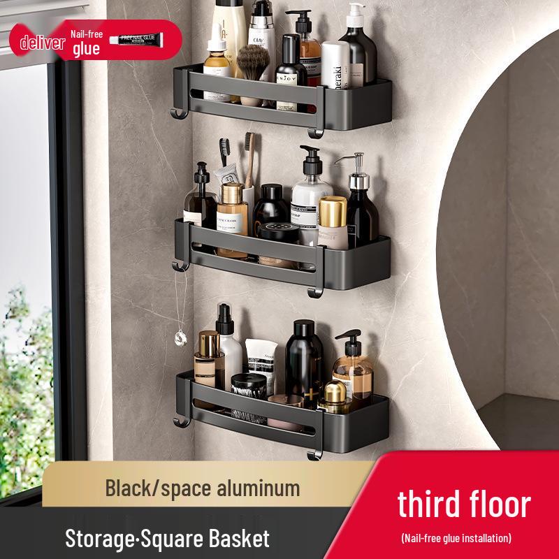 Gunmetal No-Drill Triangular Bathroom Shelf - Space Aluminum Corner Storage Basket