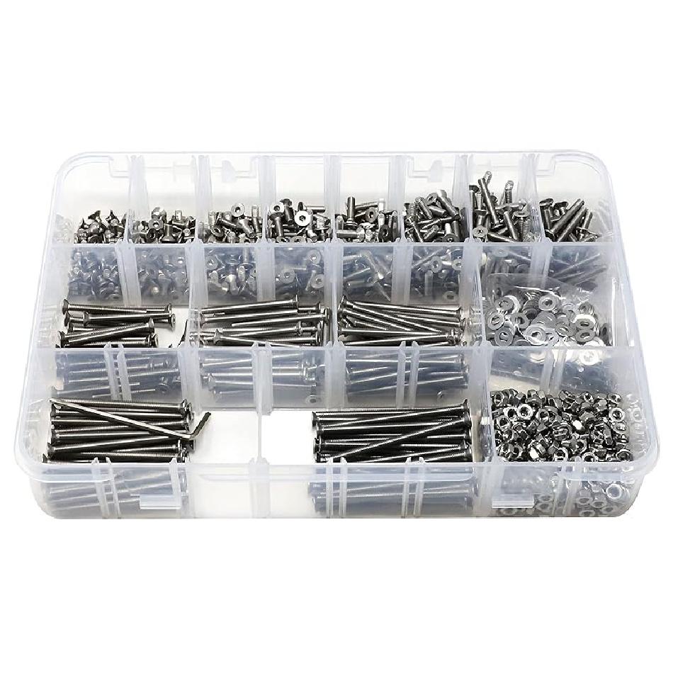 iExcell 1500 Pcs M3 x 4/6/8/10/12/16/20/25/30/35/40/45/50 Stainless Steel 304 Hex Socket Flat Head Cap Screws Blots Nuts Washers Assortment Kit