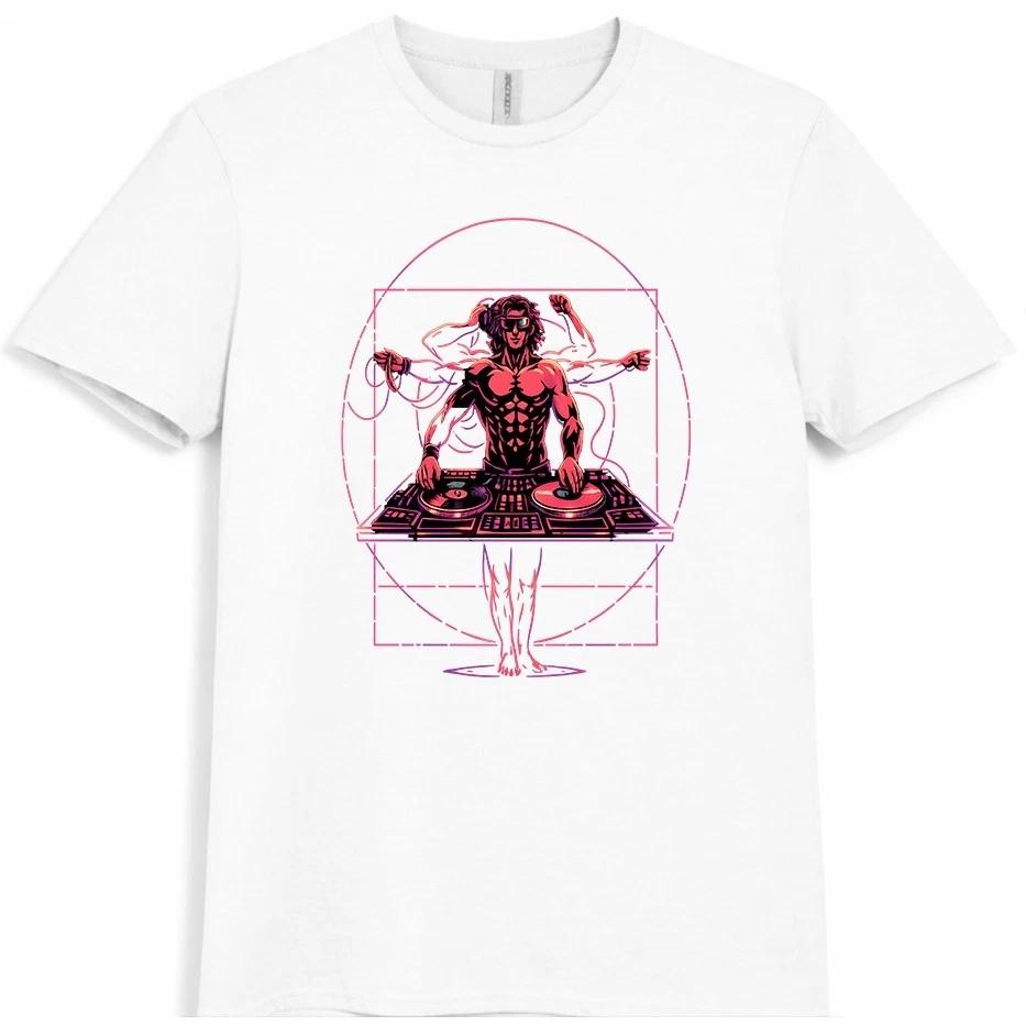 DJ T Shirt Muscular DJ Turntables Rave Party Festival Electronic Music Tee M