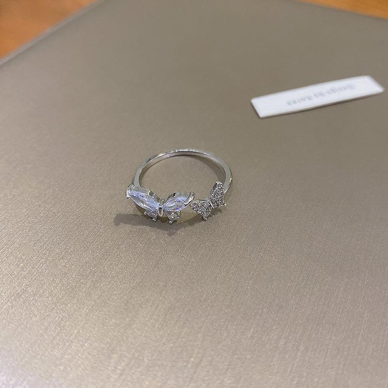 

Zircon butterfly ring female niche design index finger plain ring fashion personality open ring retro high sense серебряный