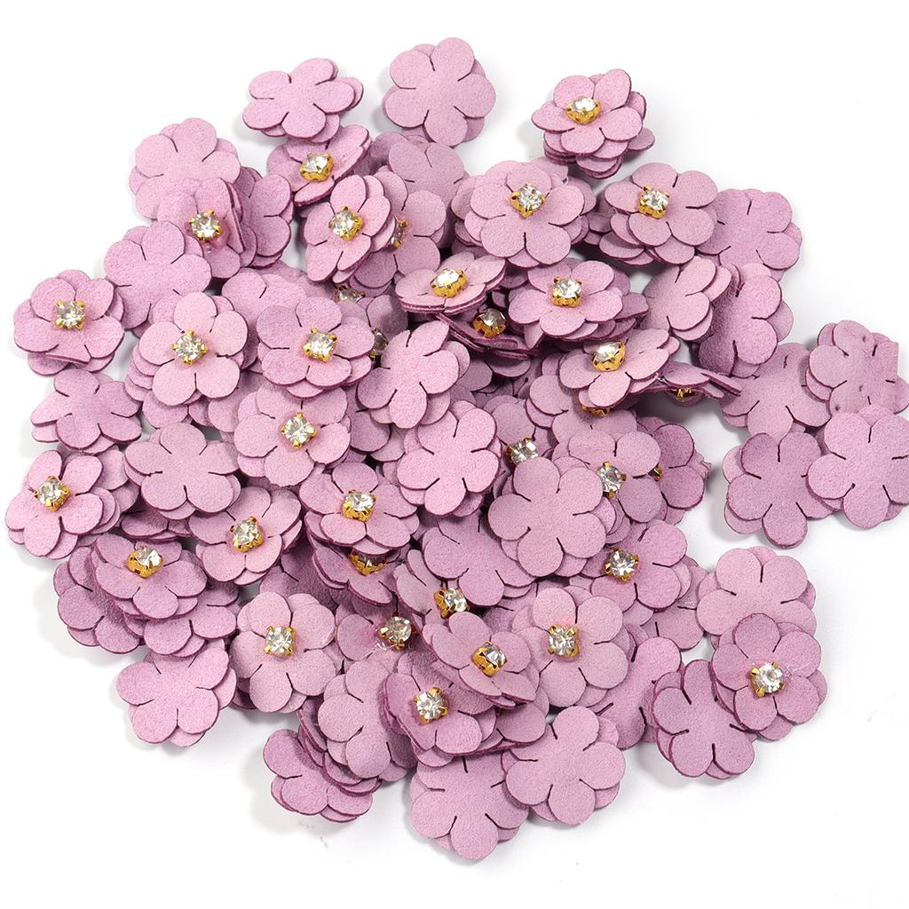 20Pcs Imitation Leather Flower with Diamond Colorful Fabric Flowers for Headdress Clothing Patches Hairpin Brooch Accessories