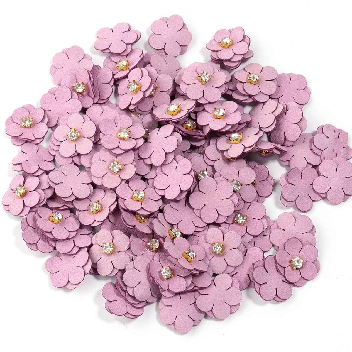 

20Pcs Imitation Leather Flower with Diamond Colorful Fabric Flowers for Headdress Clothing Patches Hairpin Brooch Accessories 20mm фиолетовый