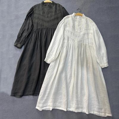 Japanese Mori Women Embroidered Dress Autumn Vintage French Puff Sleeves Lace Collar Autumn Long Dress