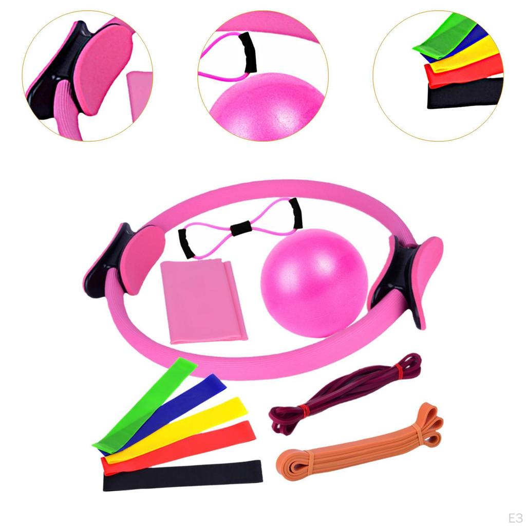 11 pieces Pilates Ring and Ball Set Resistance Bands,Portable for Women with Stretching Stap,Workout
