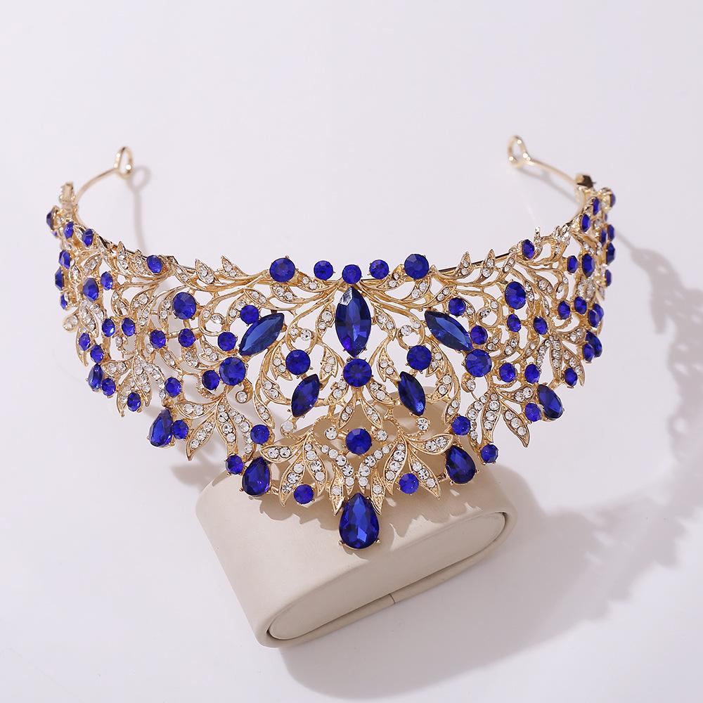 Beauty Pageant Baroque Bridal Crown Red Crystal Alloy Electroplated Wedding Headband Hair Accessories