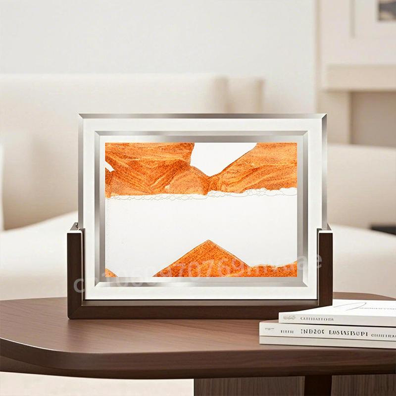 Walnut Wood Frame Sandscape Moving Sand Art Picture 3D Hourglass Quicksand Square Flowing Sand Painting Office Home Decor Gifts