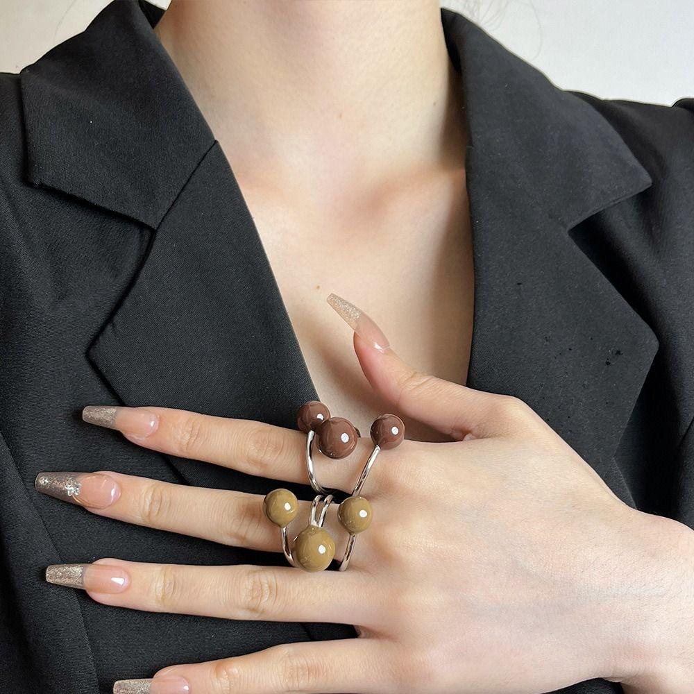 Imitation Opening Rings Chocolate Color Exaggerated Ring Elegant Pearl Rings  Women