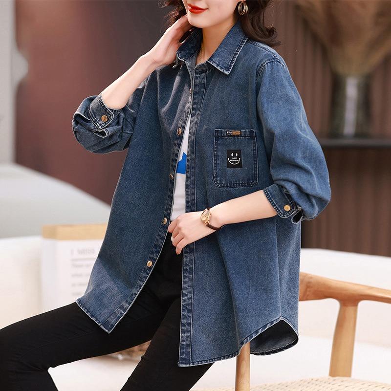 Denim Shirt Women's Large Size Jacket Early Spring New Top Fashion High-end Stacked Shirt