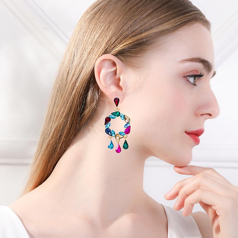 Pinkdudu Sparkling Dual Element Earrings  Alloy Hoop with Dangling Teardrop Crystals Modern Geometric Jewelry  PD897