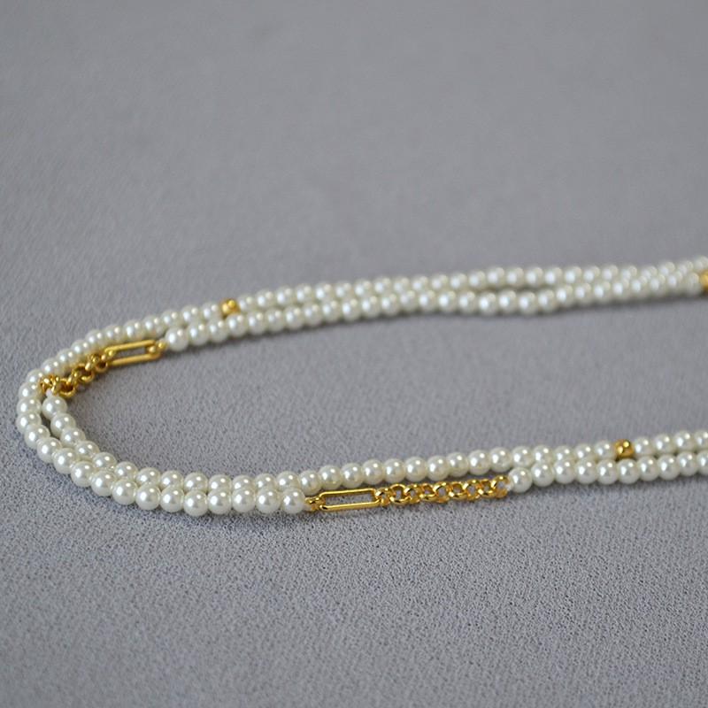 French Style Minimalist Pearl Chain Layered Long Necklace Women Winter Sweater Jewelry