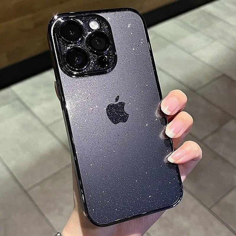 Sparkling Glitter Phone Case for iPhone 16 15 14 Pro Max, Luxury Electroplated Mirror Cover with Transparent TPU Bumper Shockproof