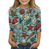 Children's 3/4 Sleeve Round Neck Top Christmas Tree Printed Everyday Casual Top