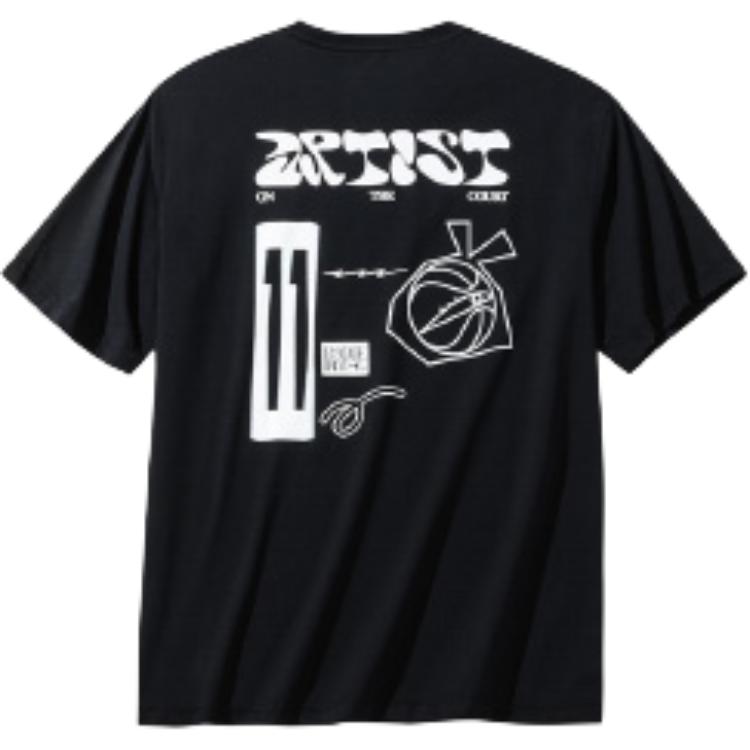 Anta Kyrie Series Pohodlný Všestranný Pletený Top s Krátkým Rukávem s Potiskem Unisex topy Černá 172431109-3