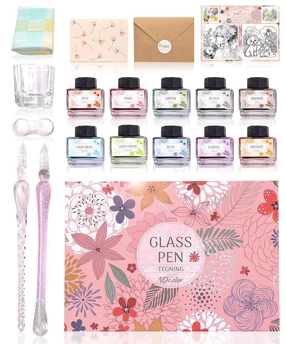 

от Glass pen ink set 10 2 защитный роскошный набор [Курируемый художник] [Японский бренд] краски, ручки, письмо, футляр, ((розовый пакет))
