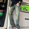 American retro blue jeans men's spring trendy brand annual tall micro-pull pants casual extended pants