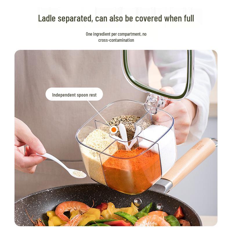 Multi-Grid Transparent Seasoning Jar - Kitchen Spice Box for Salt, Pepper, MSG & More