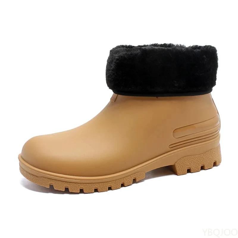Low cut couple rain Shoes Ladies thick soled non slip rubber shoes Round toe solid color footwear Fashion women's rain boots