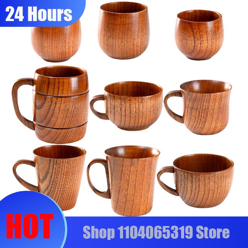 1PCS Wooden Mugs Vintage Teacup Handmade Wood Mug Coffee Espresso Tea Cups, Tea cup Trumpet cup For Kitchen Living Room