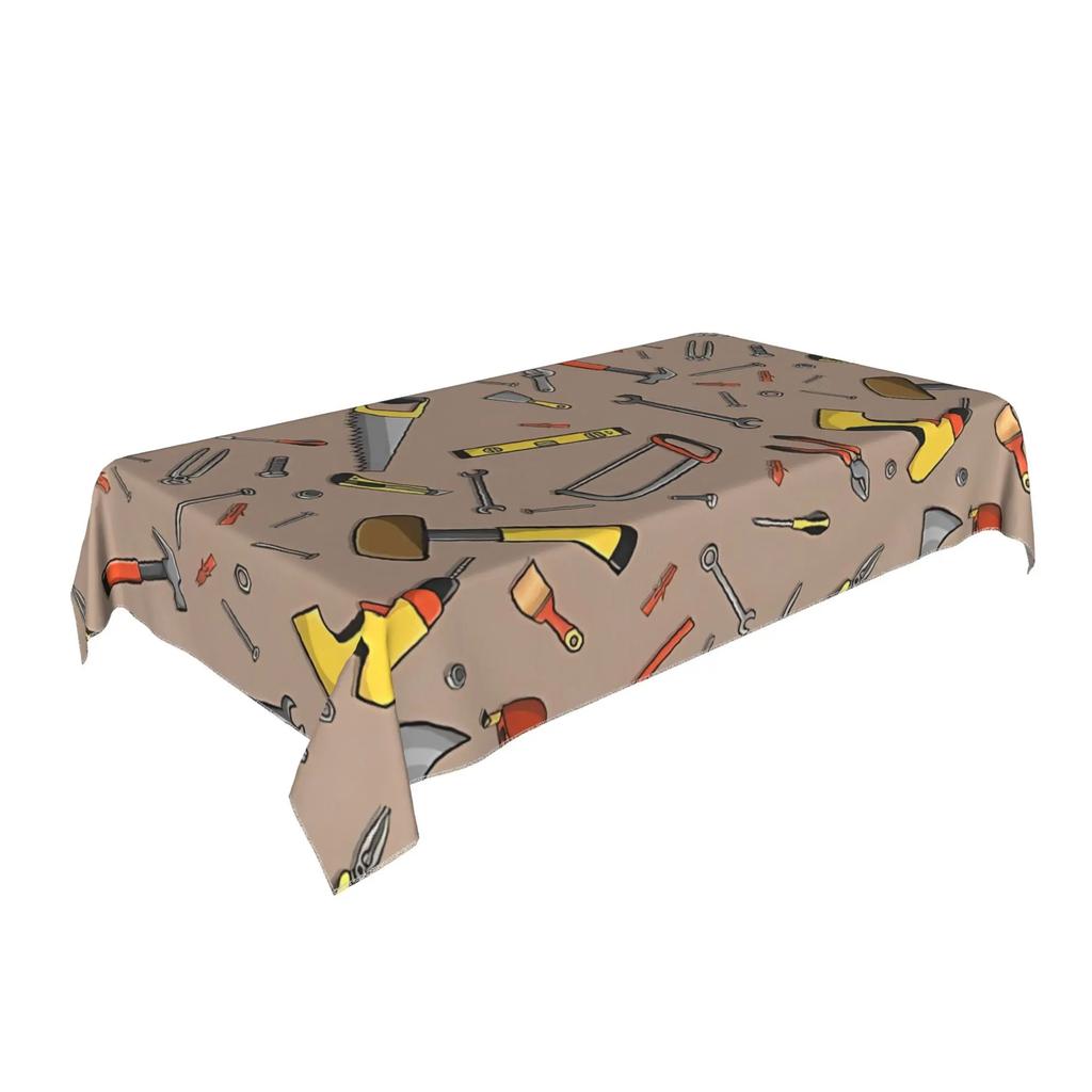 One vintage carpenter's tool artisan construction pattern tablecloth, made of durable polyester fabric.PMJ
