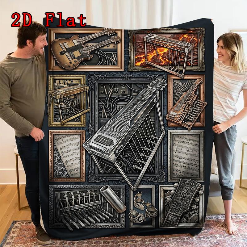 Steampunk Musical Instruments 2D Flat Pattern Flannel Blanket, High Quality All Seasons, Home Decor, Warmth and Comfort, Perfect for Christmas Gifts.