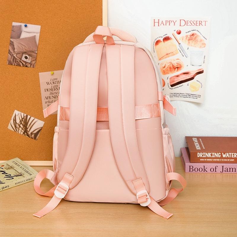 High-value fresh college style backpack, junior high school students contrasting color splicing large-capacity backpack
