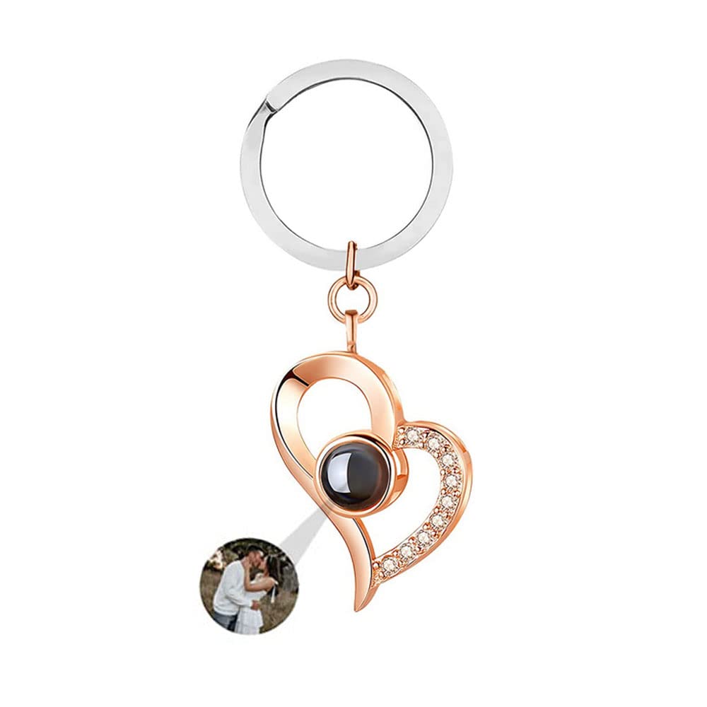 

Photo Projection Keychain Heart Personalized Photo Keychain Stainless Steel Custom Projection Photo Keychain Anniversary Gift Stainless Steel&Template A