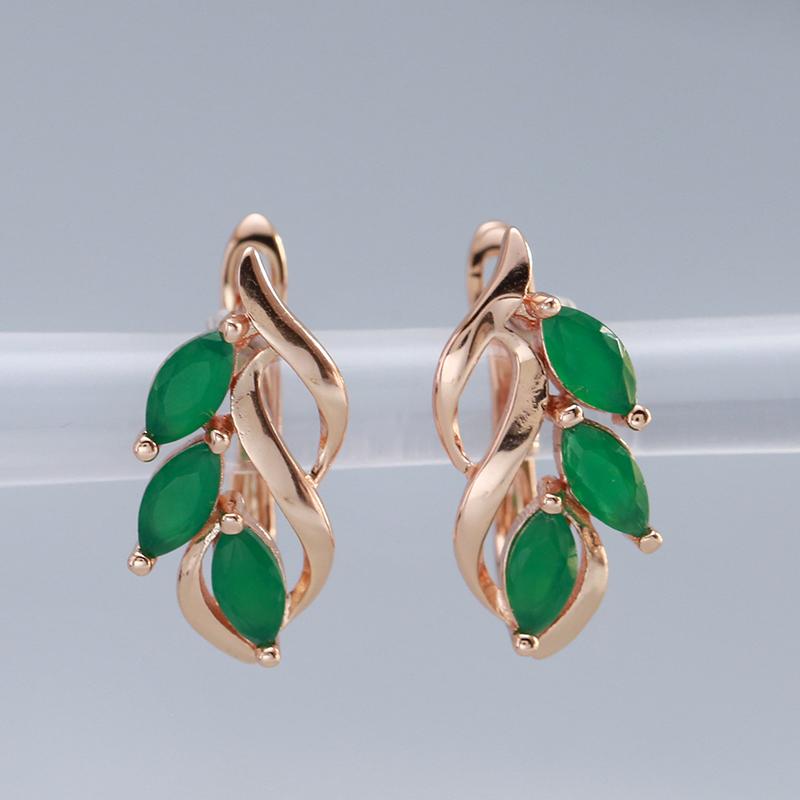 Kinel Fashion Green Leaf Ohrringe für Mädchen Rose Gold Farbe Party Hochzeit Schmuck