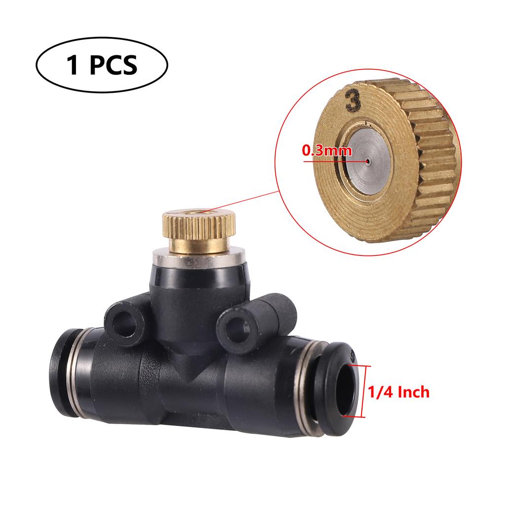 0.2/0.3/0.4/0.5mm Brass Spray Nozzle Atomizing Nozzle Kit for Cooling System 1/4" Tube Low Pressure Garden Yard Atomizing Nozzle