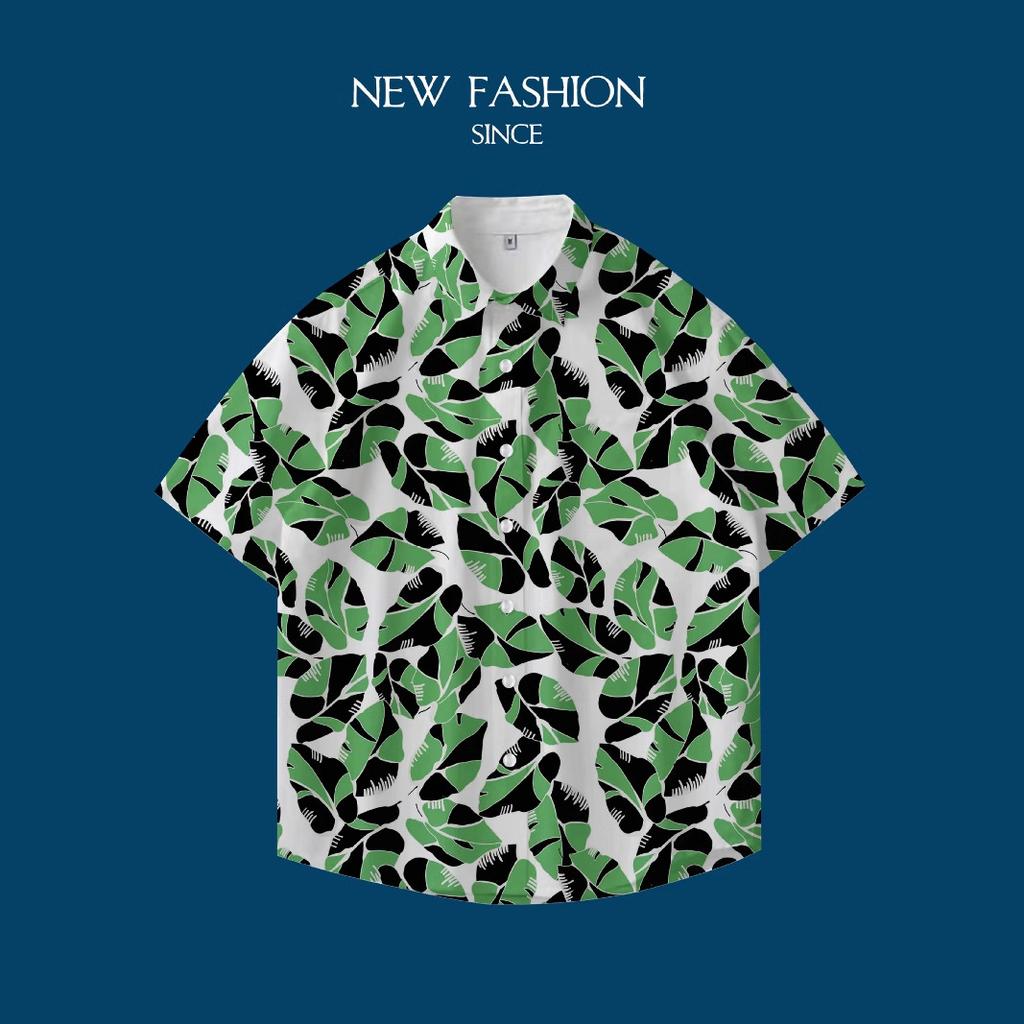 Hawaii Thailand Ins Port Style Retro Flower Shirt Thin Couple Shirt Top Loose Short Sleeve Shirt Men'S Trend