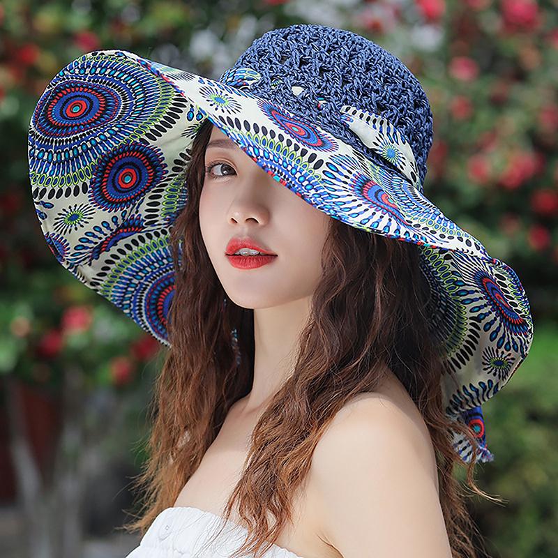 Wide Brim    Design Flower Big Beach Hat Foldable Brimmed Sun Hat Summer Hats For Women Uv Protection Fisherman Cap