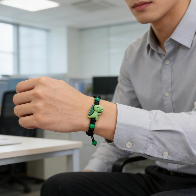 Colorful Resin Dinosaur Bracelet Handcrafted Adjustable For Children Adults Includes Message Card