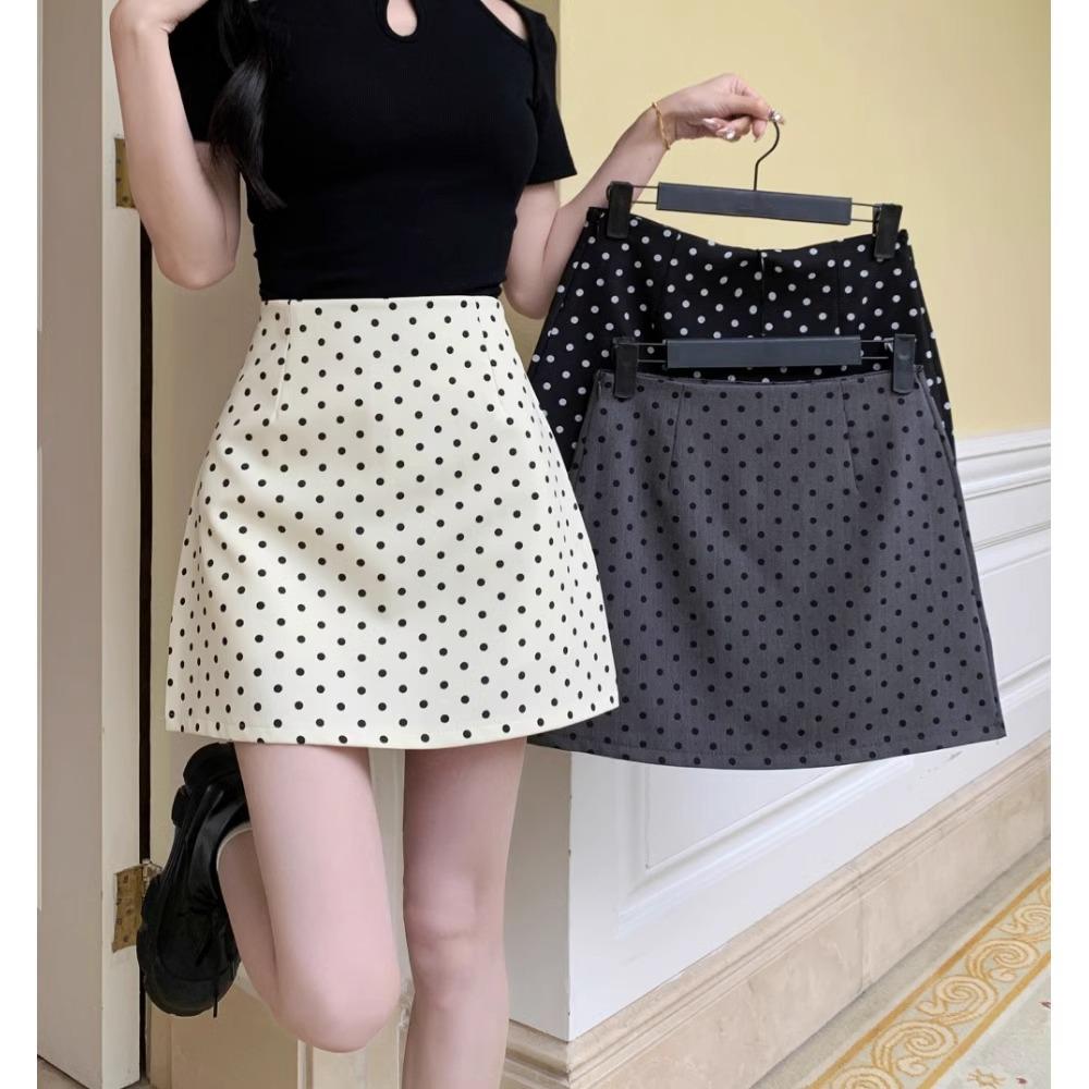 

French Apricot Polka Dot Midi Skirt - 2024 Autumn High Waist A-line Bodycon Design 3XL