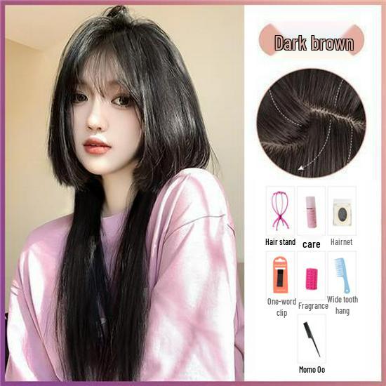 Perruque longue et lisse style princesse Coney - Tête complète réaliste avec style méduse