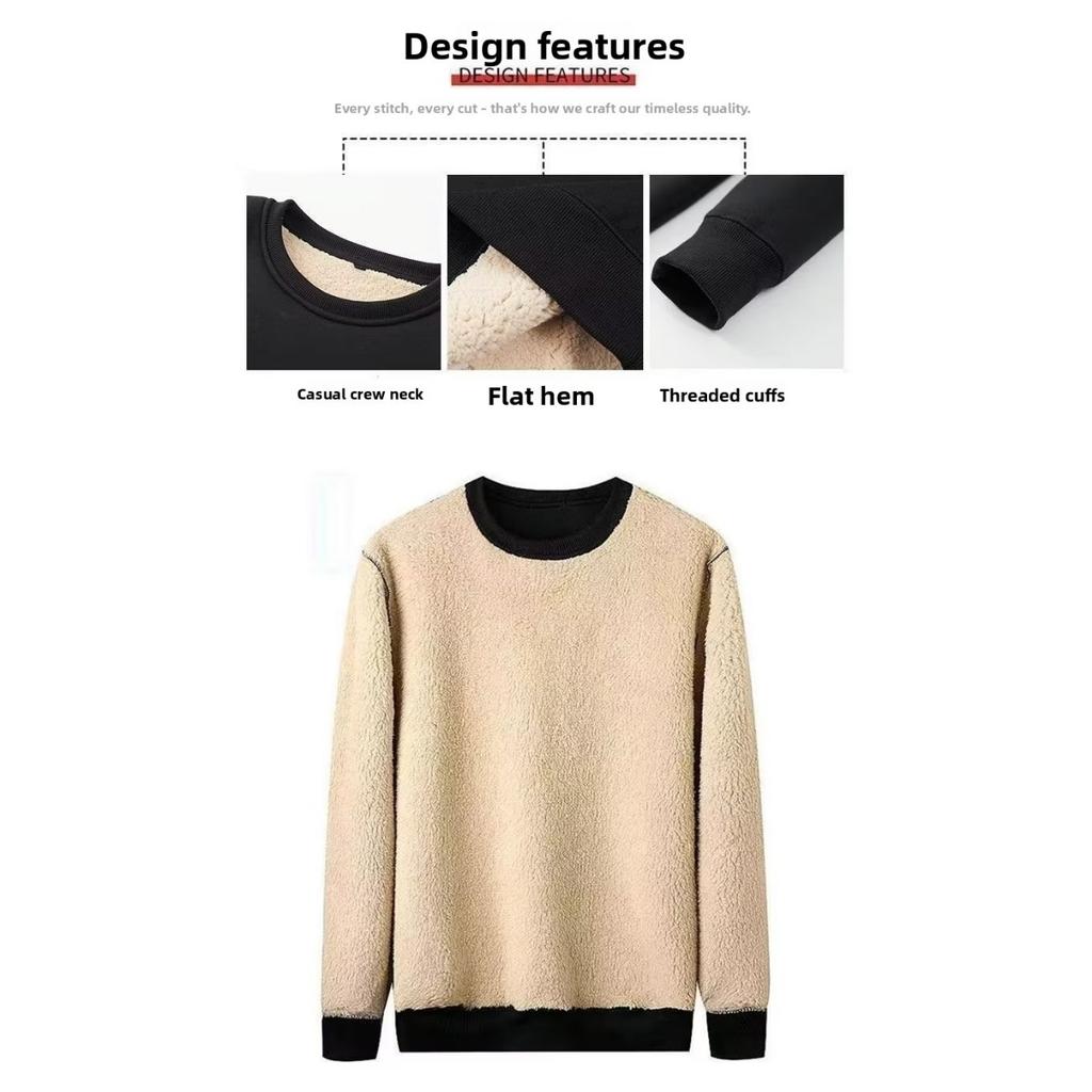 Hanorac de Toamnă și Iarnă pentru Bărbați cu Gât Rotund din Catifea, Culoare Solidă, Larg, Cald, Lenjerie de Corp, Îmbrăcăminte Groasă pentru Bărbați