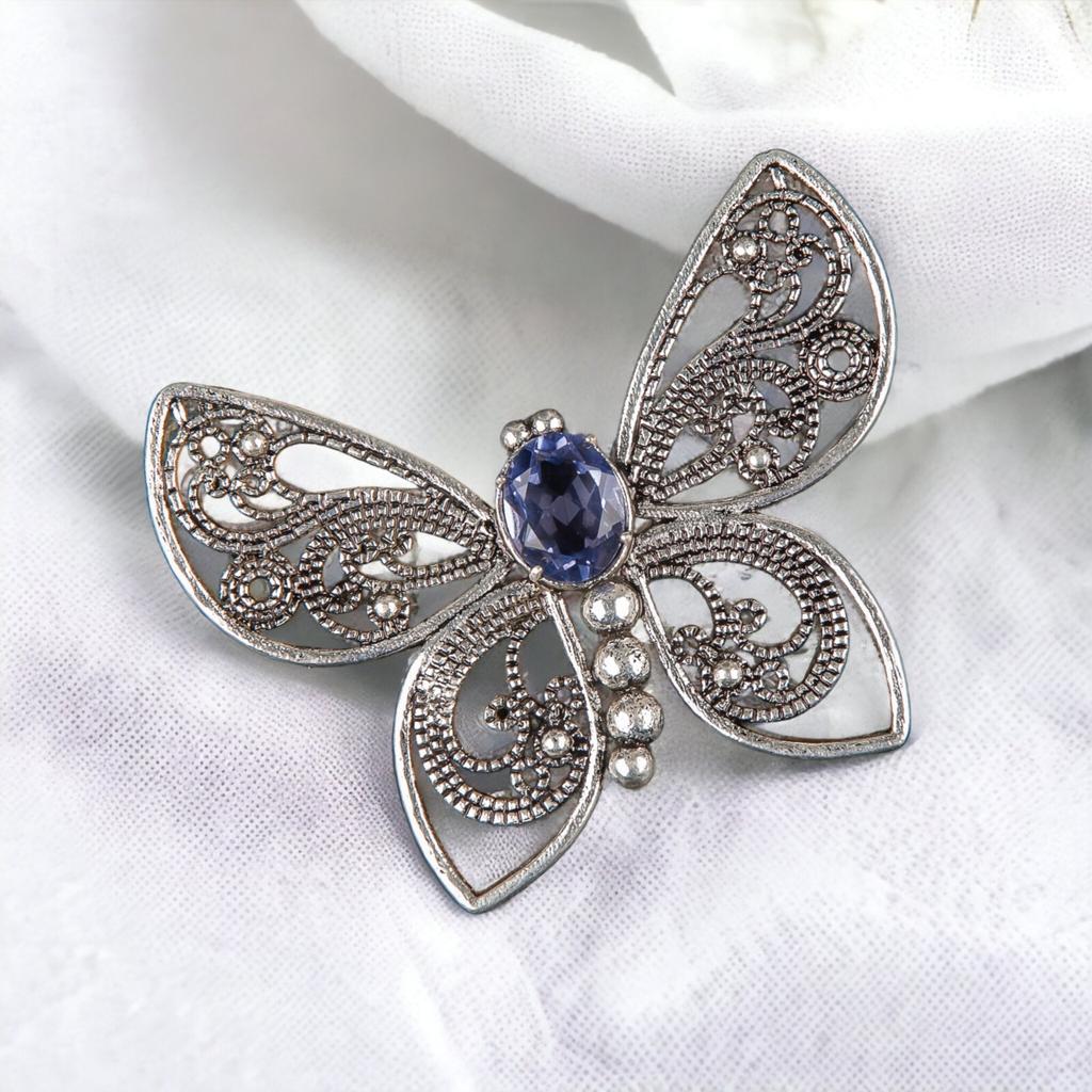 Natural Gemstone Butterfly Pendant, Elegant And Artisan Jewelry 925 Silver 1.66" CP-13