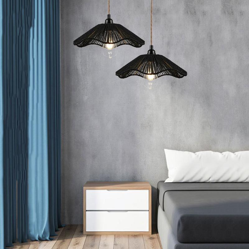 Rope Woven Lampshade Chandelier Cover Natural Handmade Rattan Light Shade for Living Room Cafe Decor