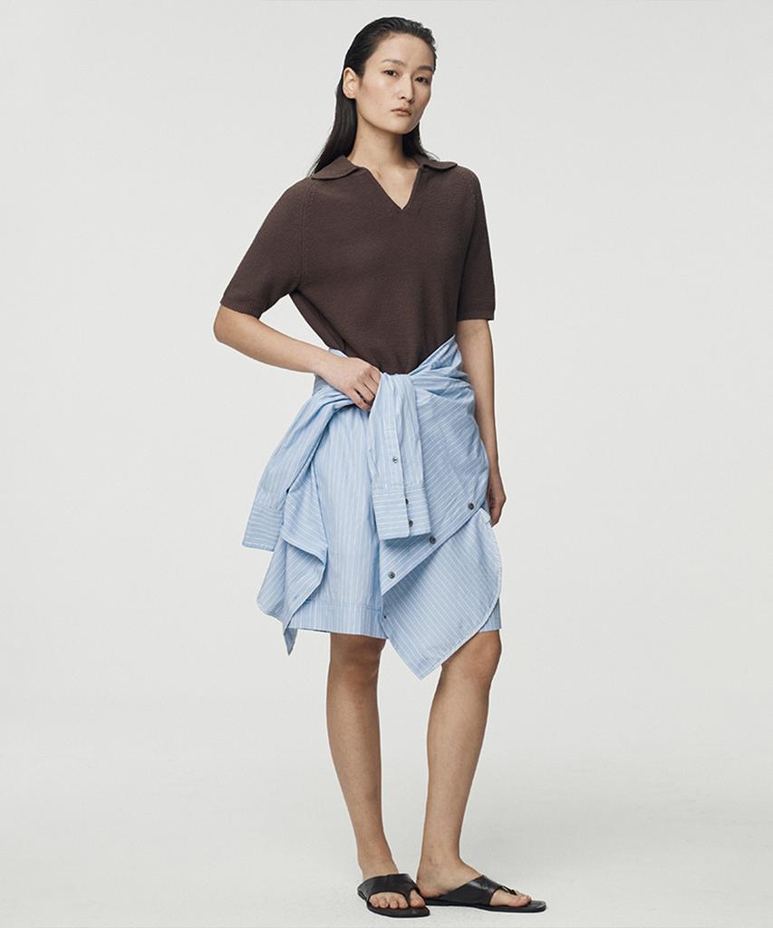 UMARMUNG Pure Cotton Half Sleeve Collared Pullover_Brown