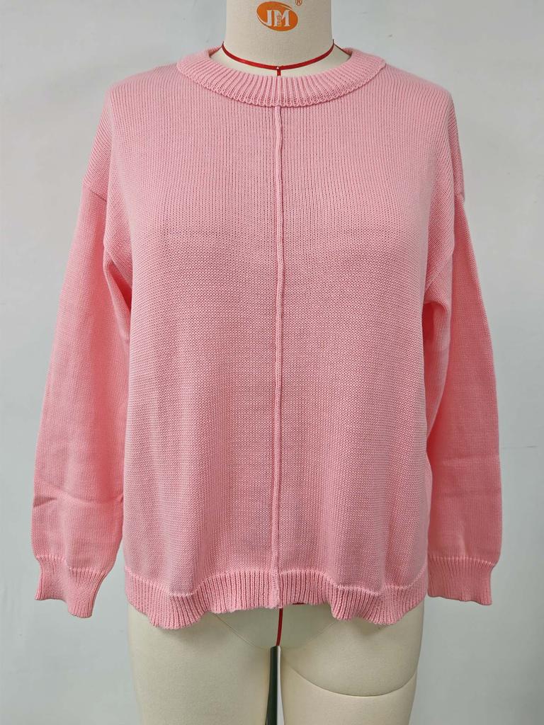 Podzimní a zimní dámský jednobarevný pletený svetr s kulatým výstřihem