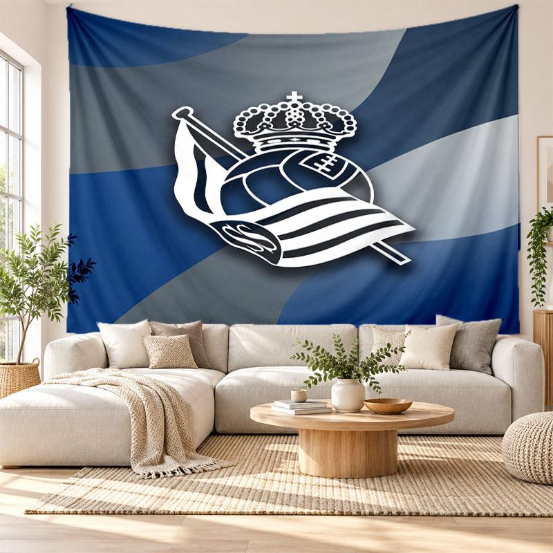 Real Sociedad FC Wall Tapestry, Soft Fabric Wall Hanging, Decorative Backdrop For Bedroom Home Wall Art