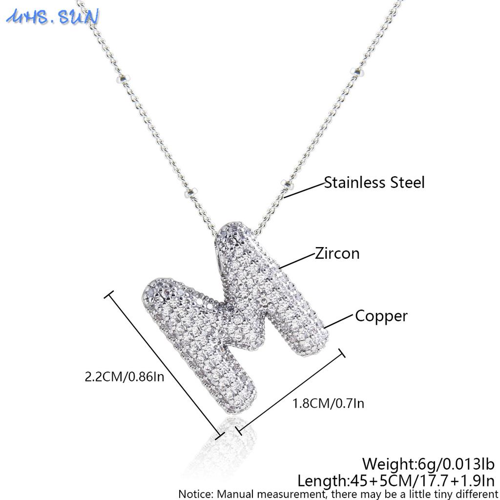 MHS.SUN High Quality Bubble Initial Necklace Letter A-Z Silver Color Zircon 26 Initial Balloon Pendant For Women Men Jewelry