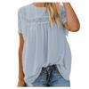 Women Fashion Lace Short Sleeve Casual T-shirt Round Neck Loose Top