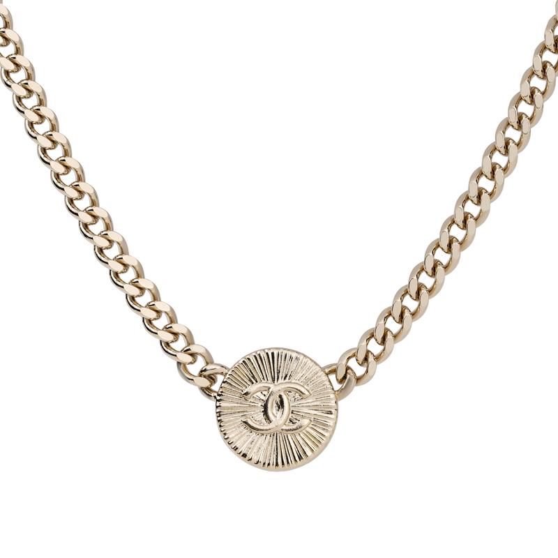 CHANEL black button gold metal, rhinestone necklace women's style