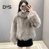 Auutmn Winter Lady Cardigan Coat Furry Plush Stand Collar Heat Retention Long Sleeves Thickened Short Type Solid Color Faux Fur Jacket